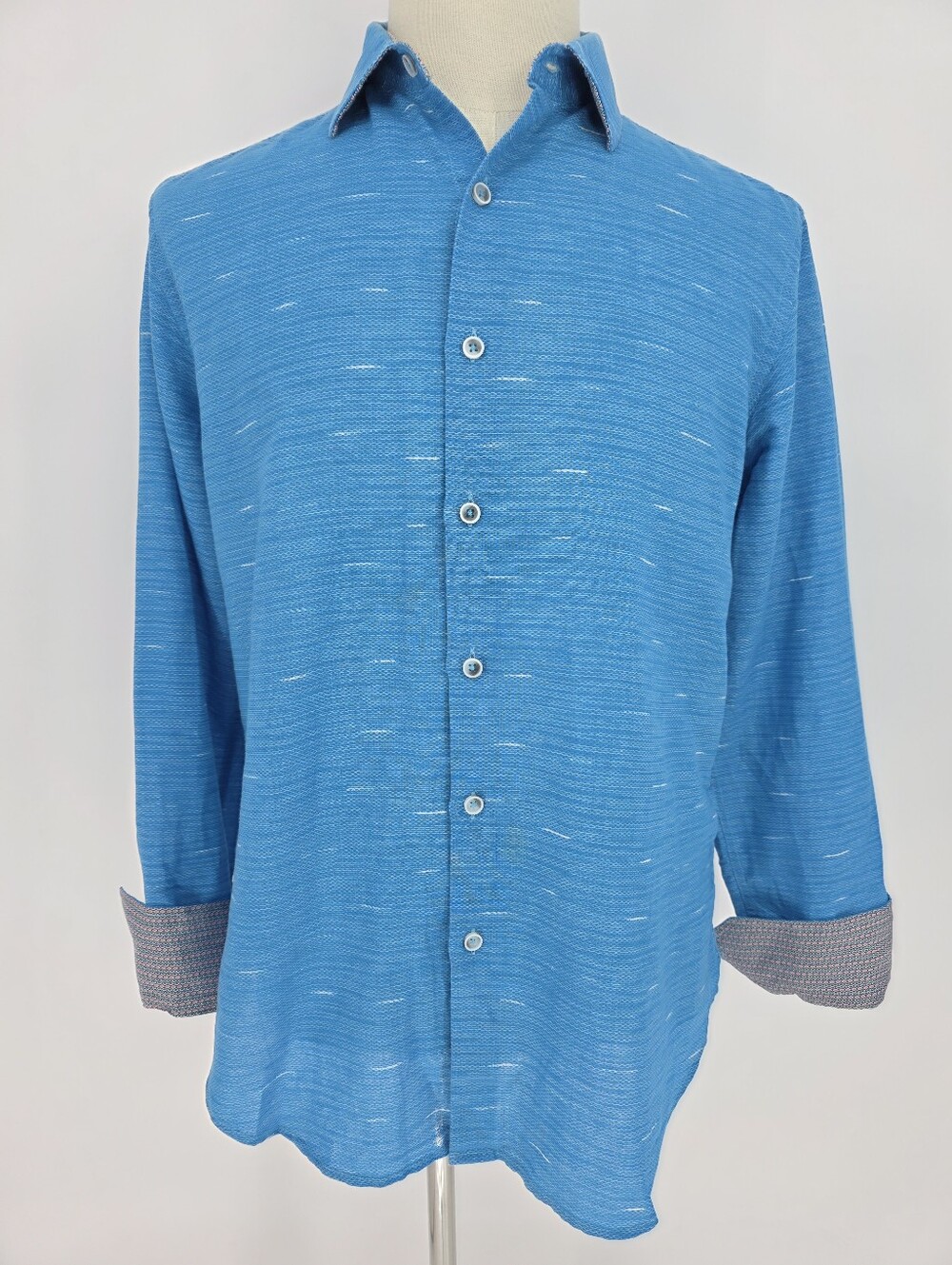 Robert Graham Men's Blue Linen Blend Button Front Shirt Medium